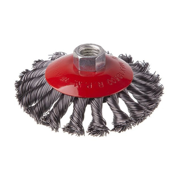 Щітка конусна, 100 мм, M14, пучки крученого дроту, для КШМ, 12500 об/хв INTERTOOL BT-4100
