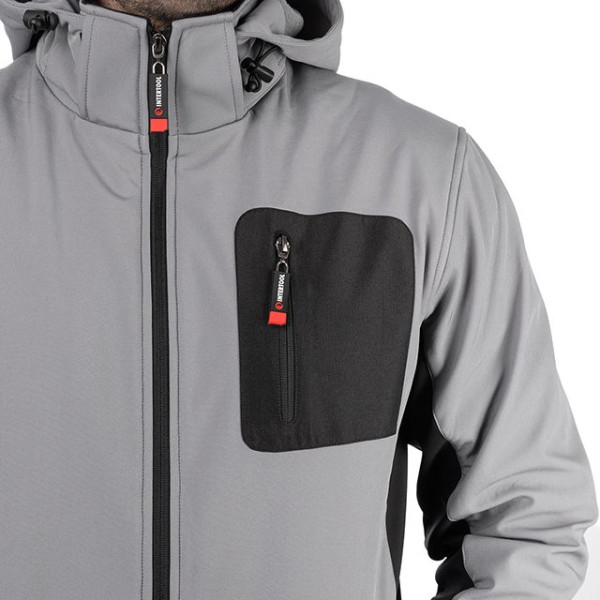 Куртка SOFTSHELL світло-сіро/чорна, з капюшоном, тришарова, стрейч 300 GSM 100D, водо-/вітрозахист, 96% поліестер / 4% еластан, 3 кишені, XXL INTERTOOL SP-3125 Куртка SOFTSHELL світло-сіро/чорна, з капюшоном, тришарова, стрейч 300 GSM 100D, водо-/вітрозахист, 96% поліестер / 4% еластан, 3 кишені, XXL INTERTOOL SP-3125