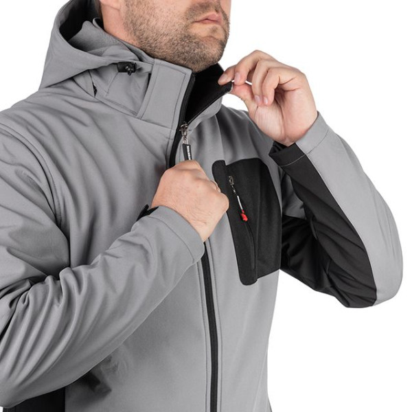 Куртка SOFTSHELL світло-сіро/чорна, з капюшоном, тришарова, стрейч 300 GSM 100D, водо-/вітрозахист, 96% поліестер / 4% еластан, 3 кишені, XXL INTERTOOL SP-3125 Куртка SOFTSHELL світло-сіро/чорна, з капюшоном, тришарова, стрейч 300 GSM 100D, водо-/вітрозахист, 96% поліестер / 4% еластан, 3 кишені, XXL INTERTOOL SP-3125