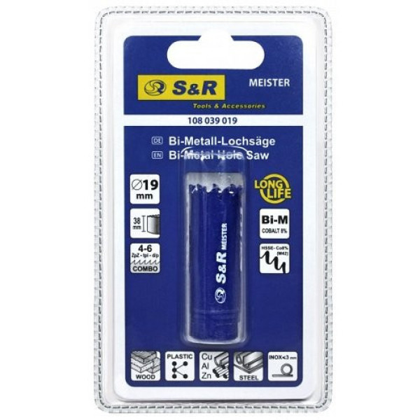 Кільцева пилка S&R Meister 19мм HSS-Co8% М42 Кільцева пилка S&R Meister 19мм HSS-Co8% М42