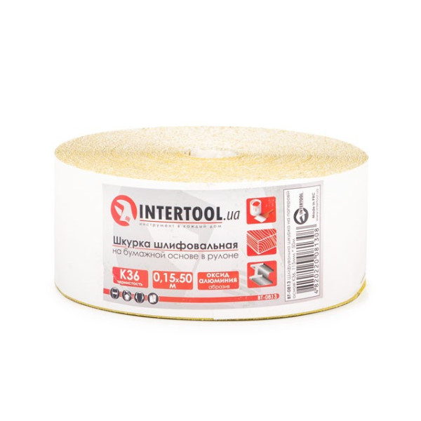 Шкурка шліфувальна, паперова основа, К36, 115 мм × 50 м INTERTOOL BT-0813