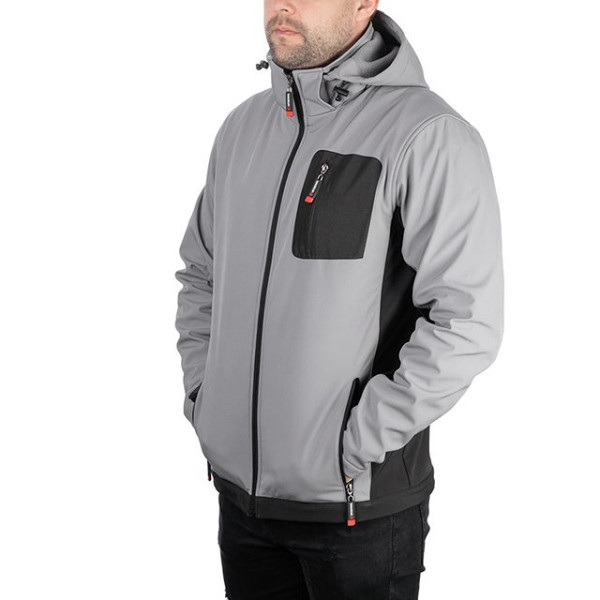 Куртка SOFTSHELL світло-сіро/чорна, з капюшоном, тришарова, стрейч 300 GSM 100D, водо-/вітрозахист, 96% поліестер / 4% еластан, 3 кишені, XXXL INTERTOOL SP-3126 Куртка SOFTSHELL світло-сіро/чорна, з капюшоном, тришарова, стрейч 300 GSM 100D, водо-/вітрозахист, 96% поліестер / 4% еластан, 3 кишені, XXXL INTERTOOL SP-3126