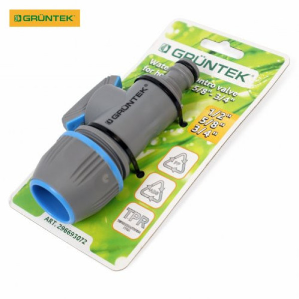 Адаптер із краном для шлангів GRUNTEK універсальний 1/2"-5/8"-3/4" Адаптер із краном для шлангів GRUNTEK універсальний 1/2"-5/8"-3/4"