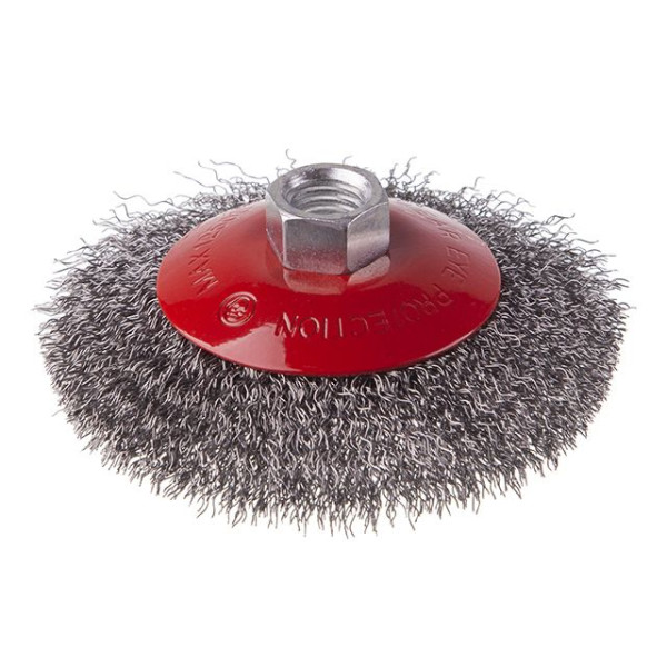 Щітка конусна, 100 мм, M14, кручений дріт, для КШМ, 12500 об/хв INTERTOOL BT-5100
