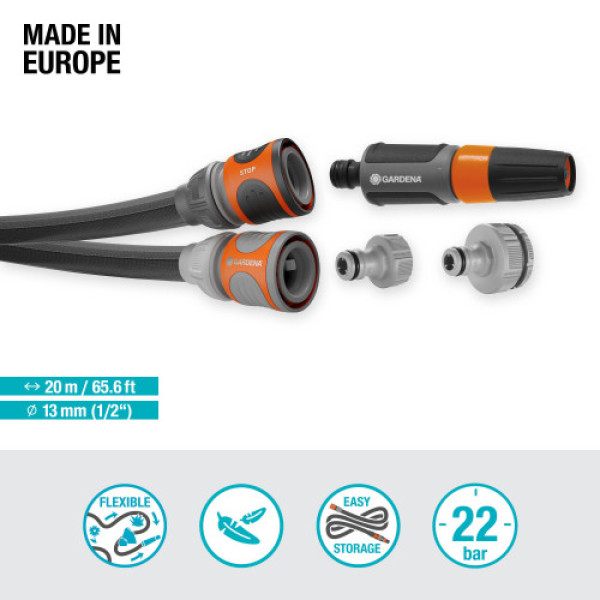 Шланг Gardena Liano Life Set текстильний садовий 13 мм 1/2" 20 м Шланг Gardena Liano Life Set текстильний садовий 13 мм 1/2" 20 м