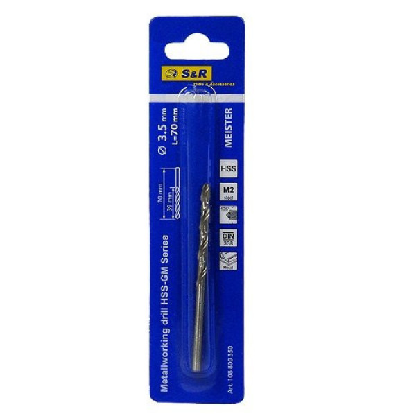 Свердло по металу S & R Meister HSS 3.5x39х70 мм Свердло по металу S & R Meister HSS 3.5x39х70 мм