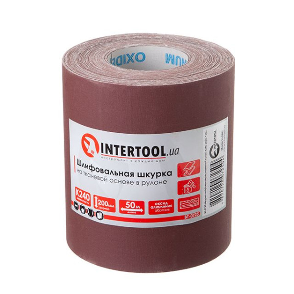 Шкурка шліфувальна, тканинна основа, К240, 200 мм × 50 м INTERTOOL BT-0725 Шкурка шліфувальна, тканинна основа, К240, 200 мм × 50 м INTERTOOL BT-0725