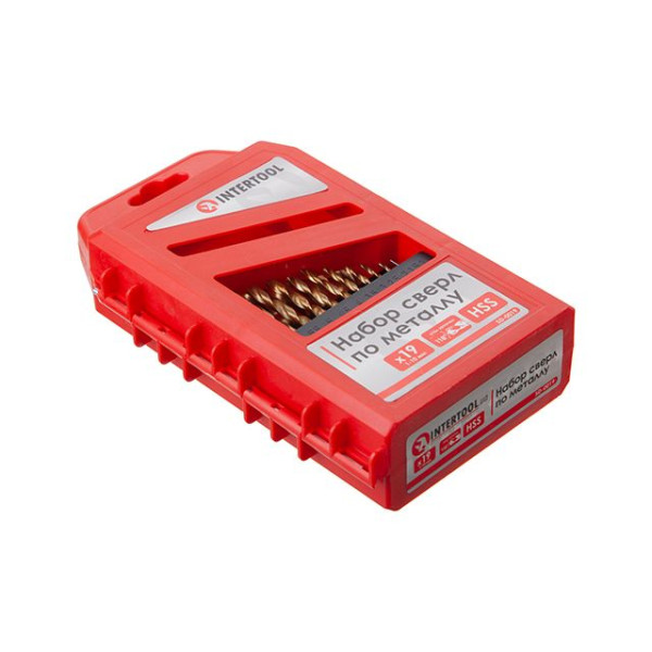 Набор сверл по металлу DIN338 HSS, 19 шт. (1,0-10,0 мм), покрытие Ti INTERTOOL SD-0019