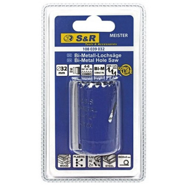 Кільцева пилка S&R Meister 32 мм HSS-Co8% М42 Кільцева пилка S&R Meister 32 мм HSS-Co8% М42