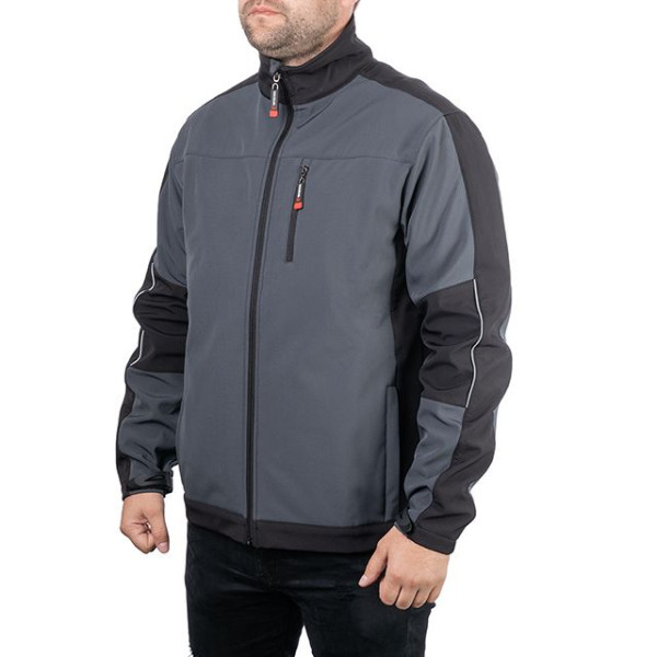 Куртка SOFTSHELL темно-сіро/чорна, тришарова, стрейч 300 GSM 100D, водо-/вітрозахист, 96% поліестер / 4% еластан, 3 кишені, XL INTERTOOL SP-3134 Куртка SOFTSHELL темно-сіро/чорна, тришарова, стрейч 300 GSM 100D, водо-/вітрозахист, 96% поліестер / 4% еластан, 3 кишені, XL INTERTOOL SP-3134