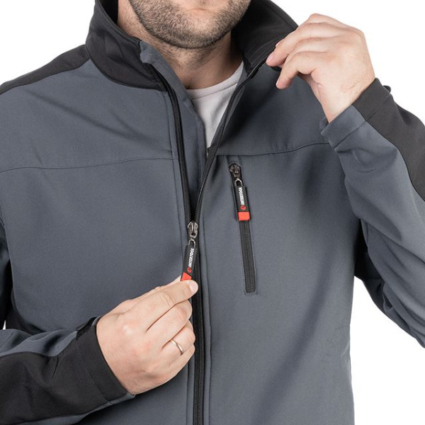 Куртка SOFTSHELL темно-сіро/чорна, тришарова, стрейч 300 GSM 100D, водо-/вітрозахист, 96% поліестер / 4% еластан, 3 кишені, XL INTERTOOL SP-3134 Куртка SOFTSHELL темно-сіро/чорна, тришарова, стрейч 300 GSM 100D, водо-/вітрозахист, 96% поліестер / 4% еластан, 3 кишені, XL INTERTOOL SP-3134