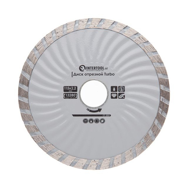 Диск відрізний алмазний Turbo, 115 мм, 16-18%, 13280 об/хв INTERTOOL CT-2001