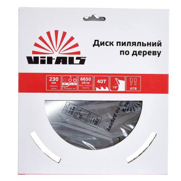 Диск пиляльний Vitals по дереву 230x30/25.4/22.2, ATB 40 Диск пиляльний Vitals по дереву 230x30/25.4/22.2, ATB 40