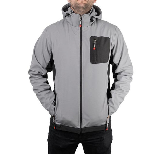 Куртка SOFTSHELL світло-сіро/чорна, з капюшоном, тришарова, стрейч 300 GSM 100D, водо-/вітрозахист, 96% поліестер / 4% еластан, 3 кишені, S INTERTOOL SP-3121 Куртка SOFTSHELL світло-сіро/чорна, з капюшоном, тришарова, стрейч 300 GSM 100D, водо-/вітрозахист, 96% поліестер / 4% еластан, 3 кишені, S INTERTOOL SP-3121